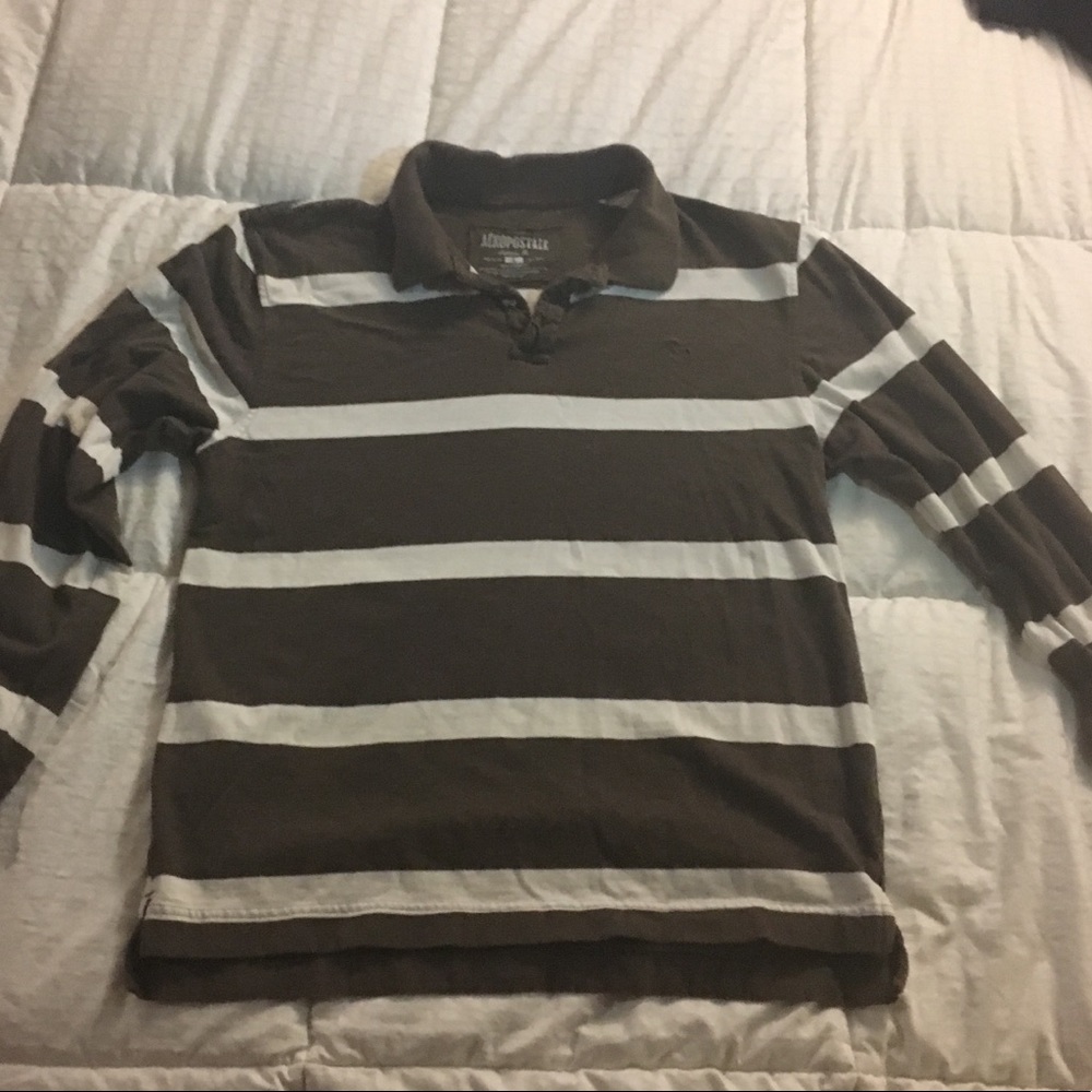 Free Aeropostale LS brown & Cream stripe polo